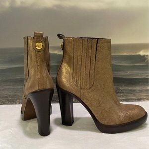 New $425 Tory Burch Troy Golden Bronze Metallic Bootie Boot Boots 10 Shoes